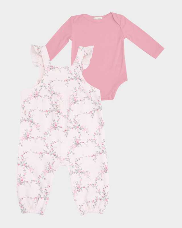 Girl's 2-Piece Antoinette Floral Overalls and Bodysuit Set, Size 3M-24